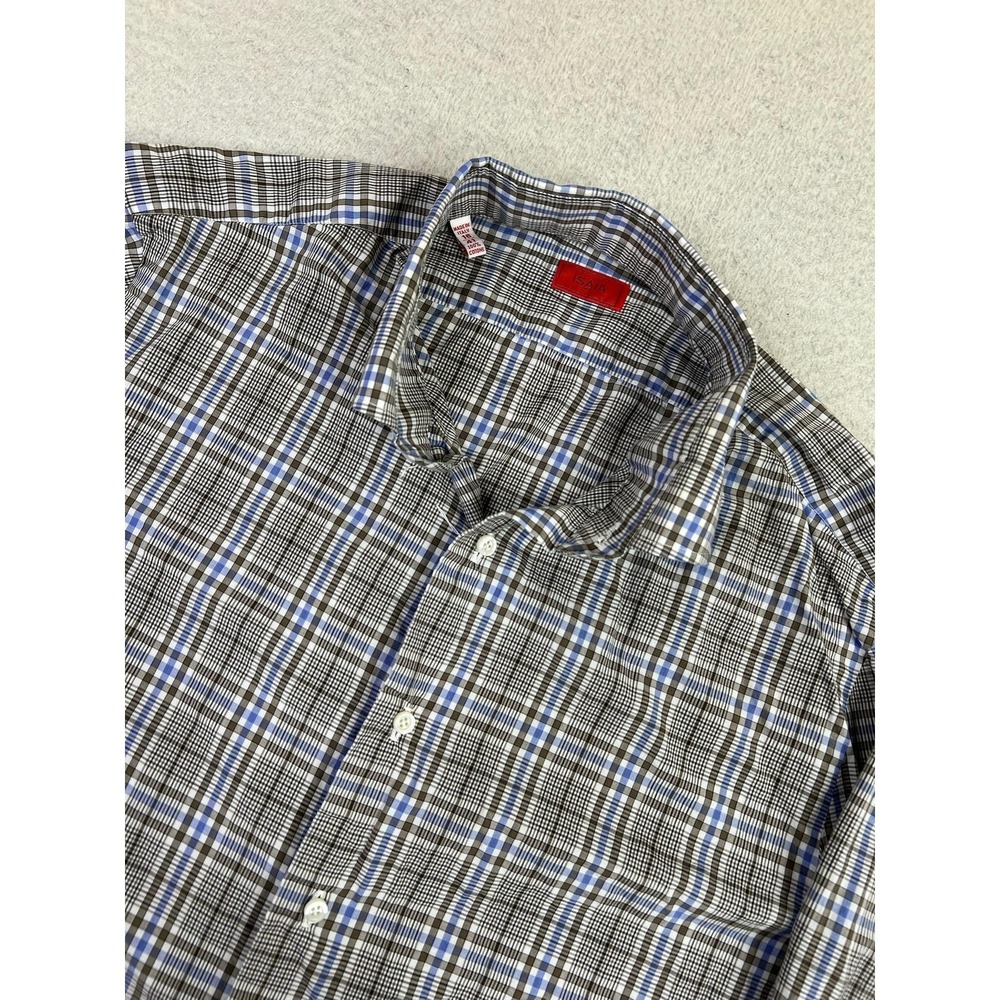Isaia Napoli Shirt Mens 16 41 Blue Gray Plaid Long Sleeve Made In Italy Dress View 3